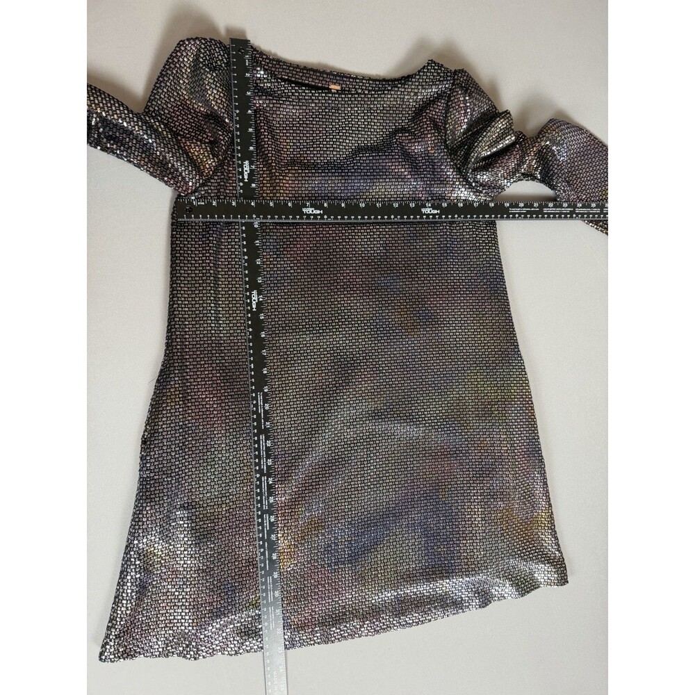 Free People Diamonds Are Forever Irridescent Metallic Puff Sleeve Mini Dress XS - Picture 13 of 14